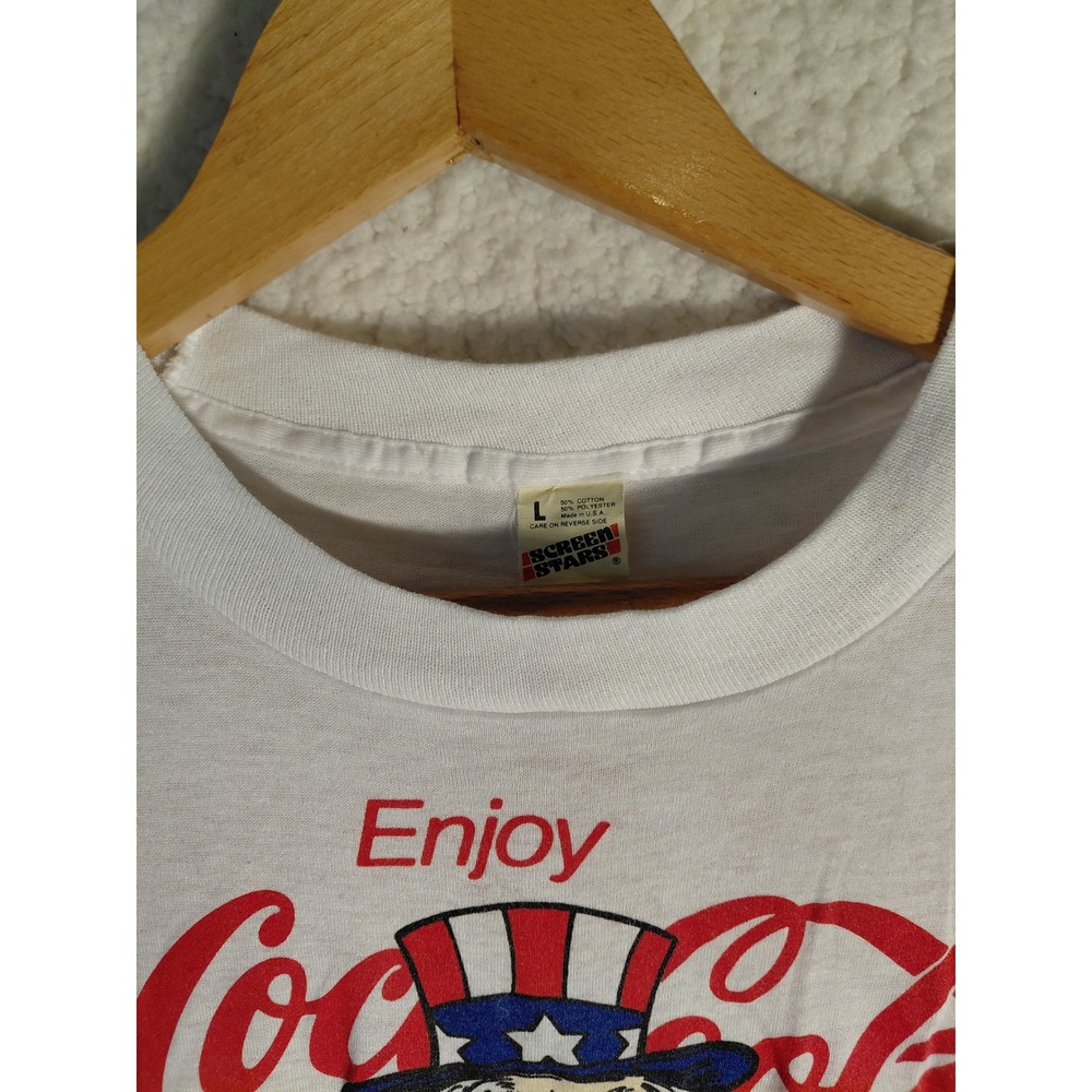 Vintage Coca-Cola Uncle Sam T-Shirt Screen Stars Welcome Home 251st White Large - Picture 3 of 5